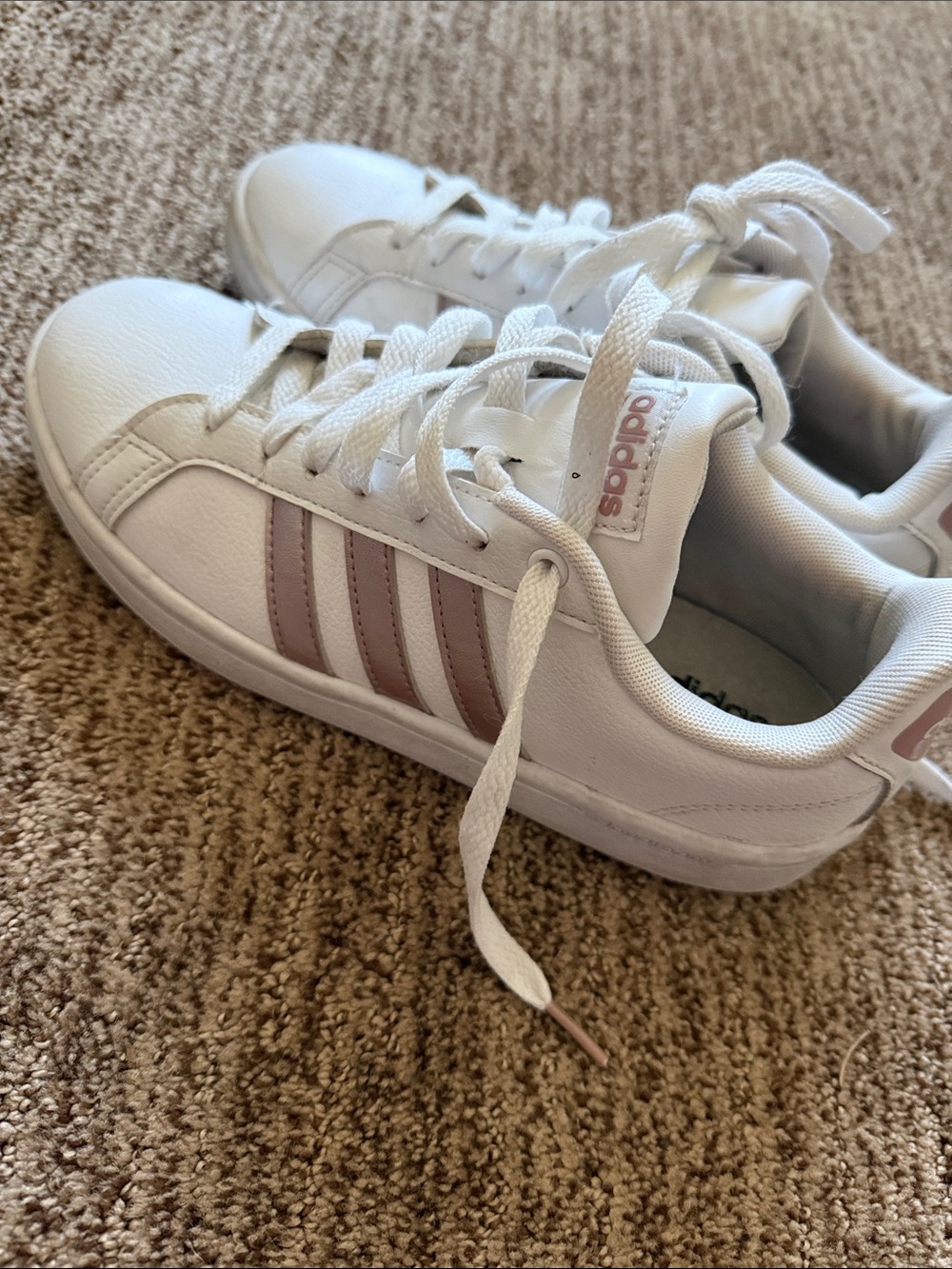 adidas White Sneakers with Light Pink Stripes